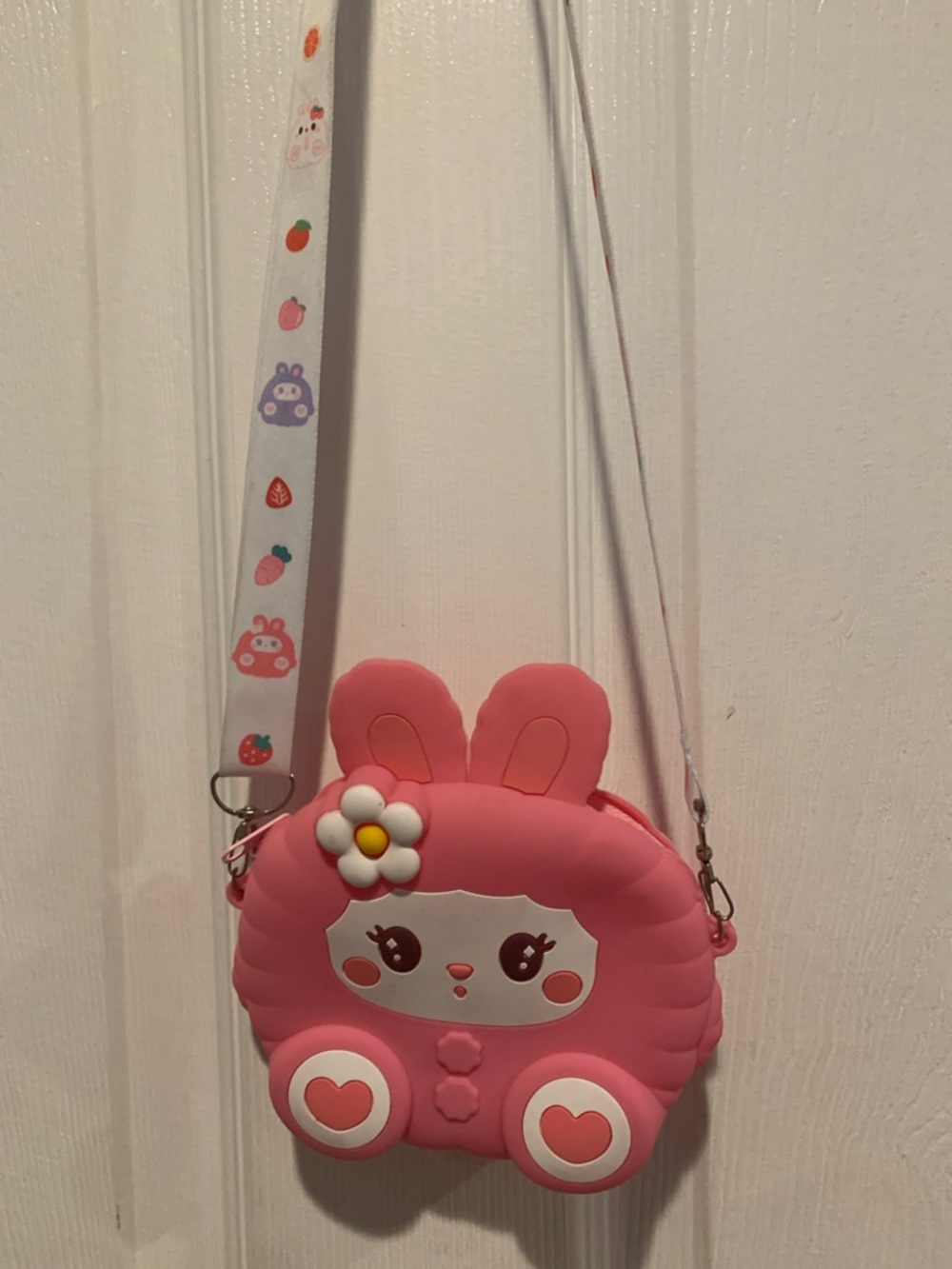 Pink Bunny Face Kids Crossbody Bag with Daisy Accent